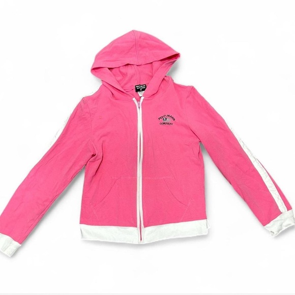 Ralph Lauren Tops - Ralph Lauren Pink and White Zip-Up Hoodie